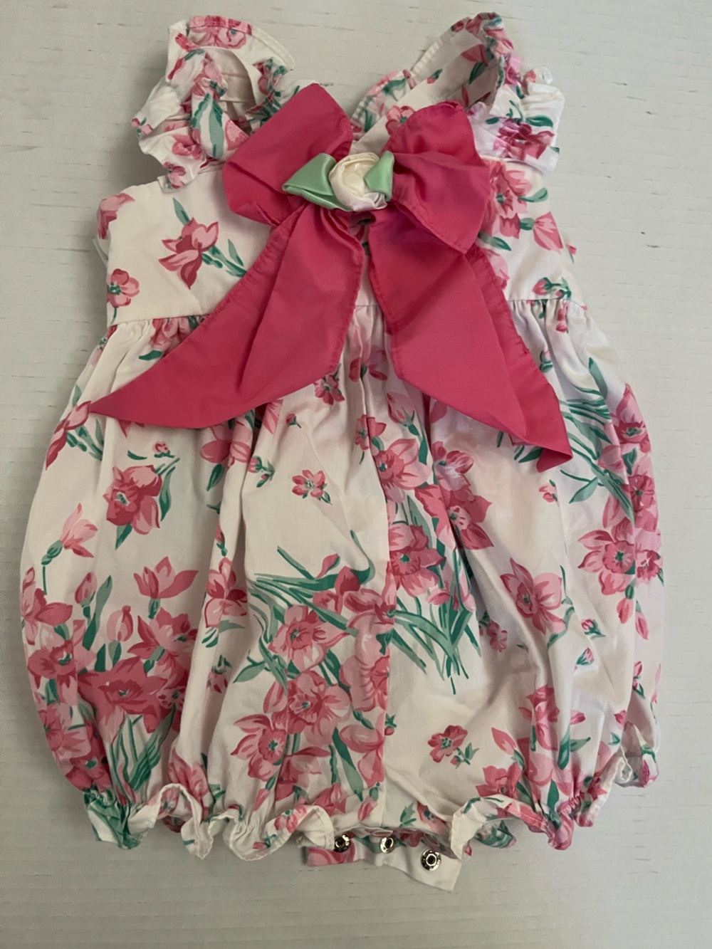 Pink Floral Bubble Romper with Bow